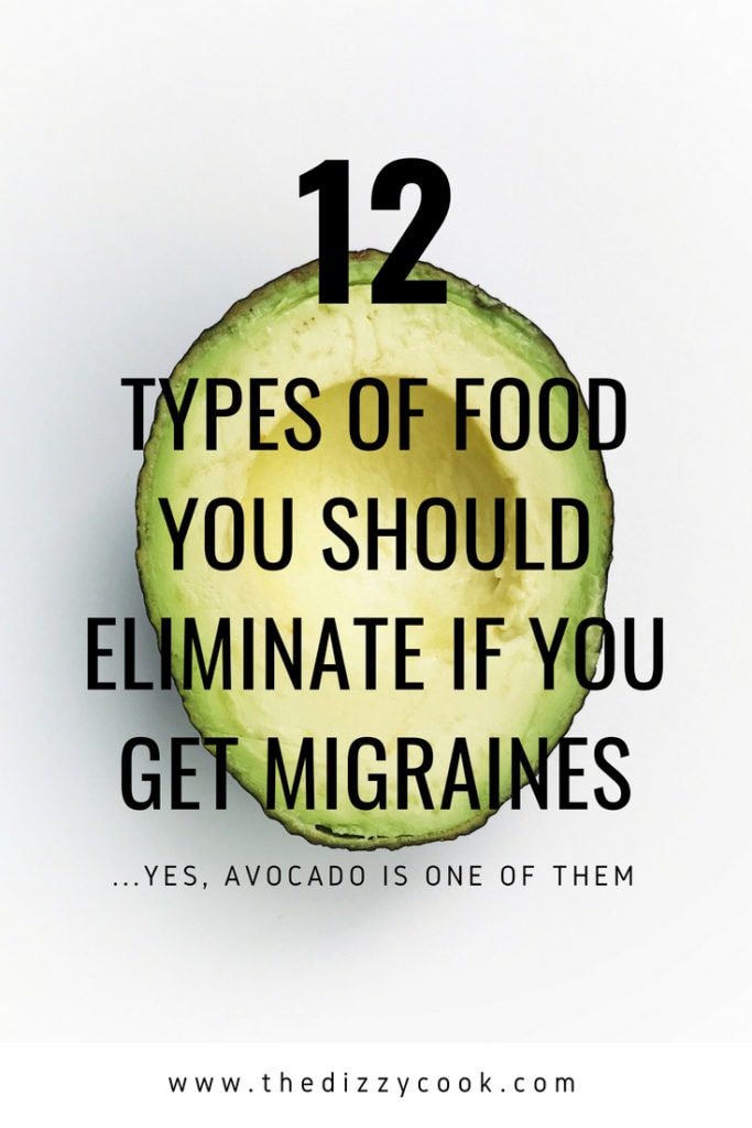 A picture of an avocado with text about migraine diets