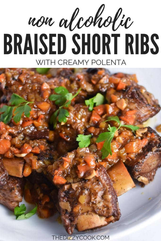These non alcoholic braised beef short ribs are so delicious and decadent, even without the wine or vinegar. They're the perfect recipe for a fall family dinner. #fallrecipes #shortribs #migrainediet #glutenfree
