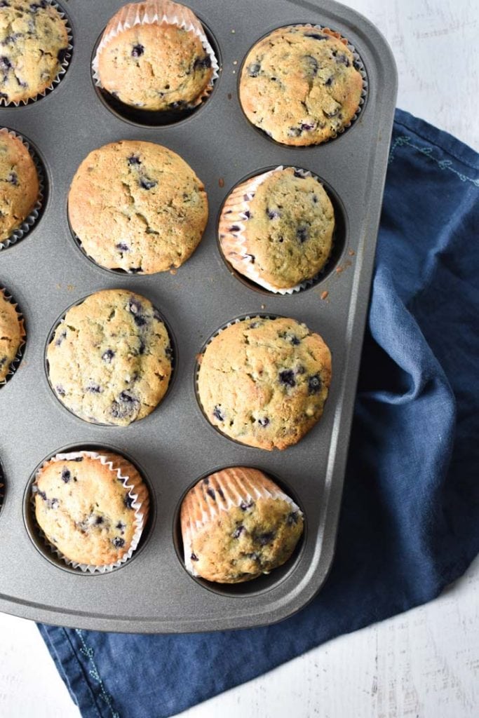 Blueberry muffins in a nonstick pan