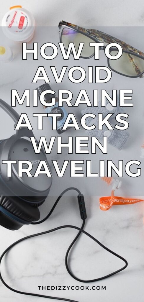 A bunch of products used to avoid migraine attacks while traveling on a table