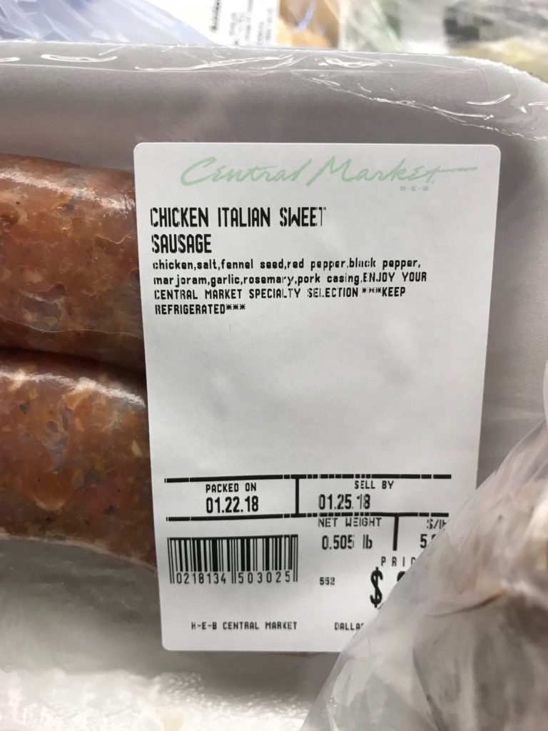 A package of raw sweet Italian chicken sausage