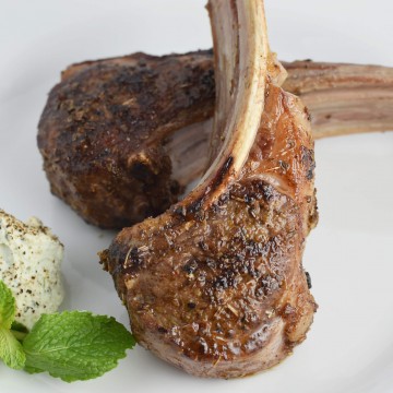 Roasted lamb chops with mint and herb goat cheese