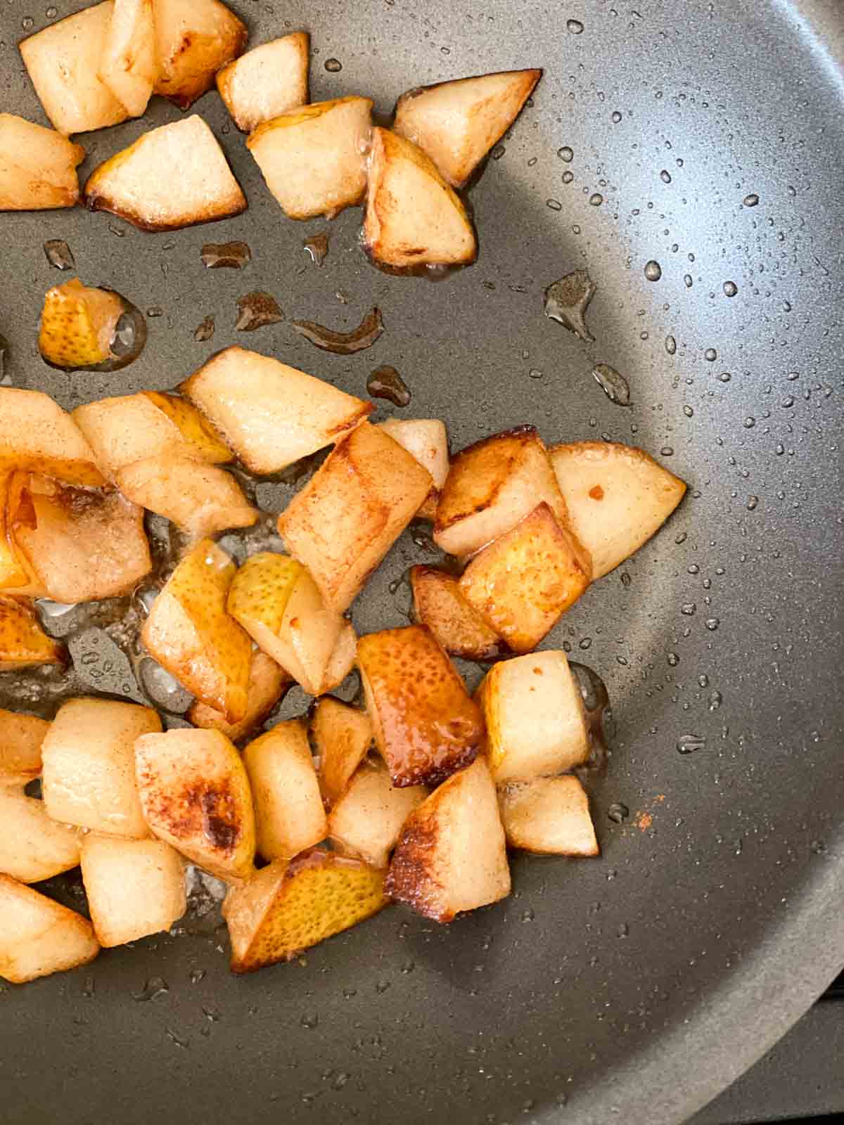 Browning pears in a non stick skillet