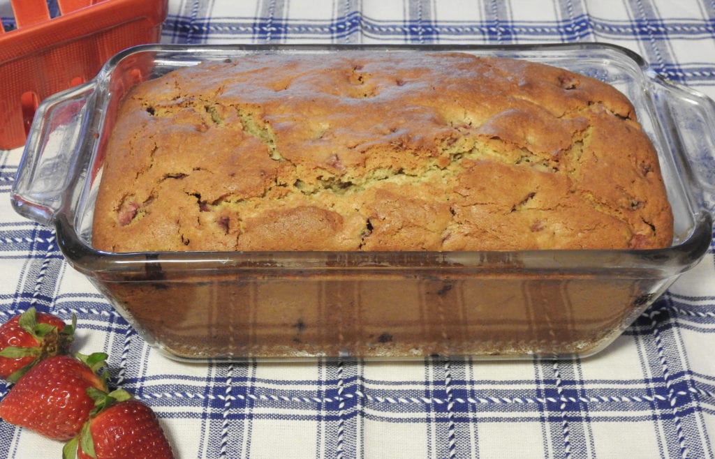 Gluten free strawberry cream cheese bread in a pan