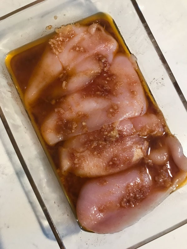 Chicken breasts marinating