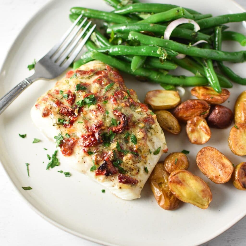 Mediterranean Baked Halibut The Dizzy Cook