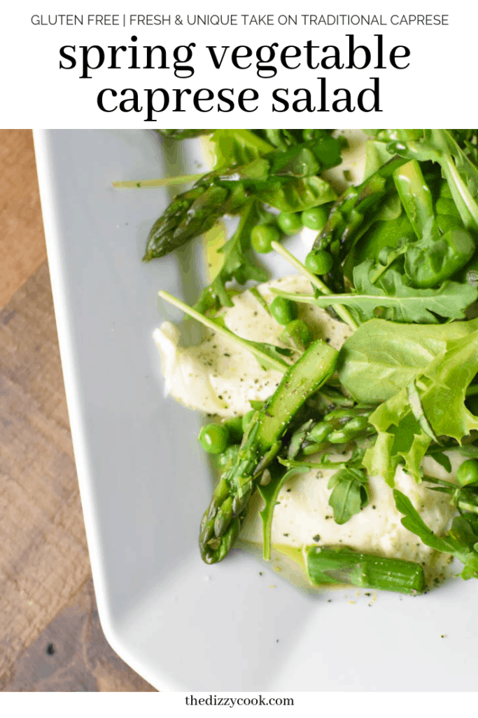 A unique update to traditional caprese salad, this spring vegetable caprese uses asparagus and fresh mozzarella. #springrecipes #capresesalad #salad #migrainediet