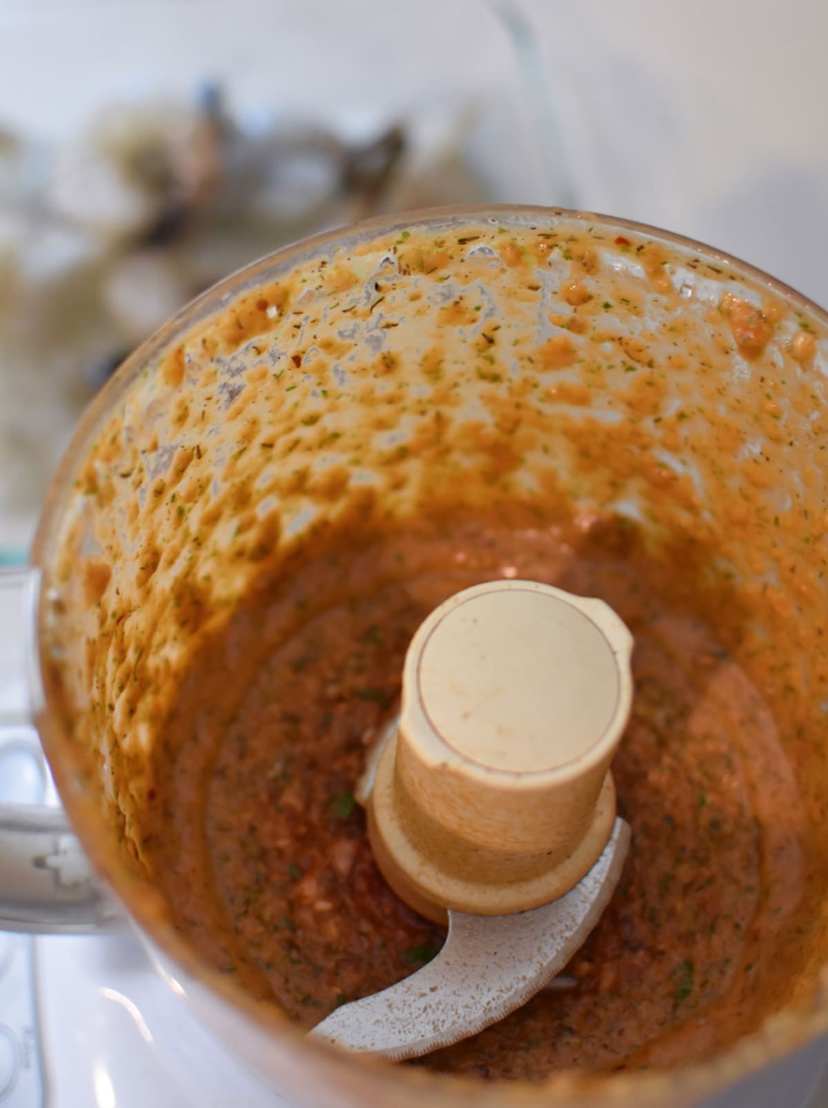 Italian shrimp marinade blended in a food processor