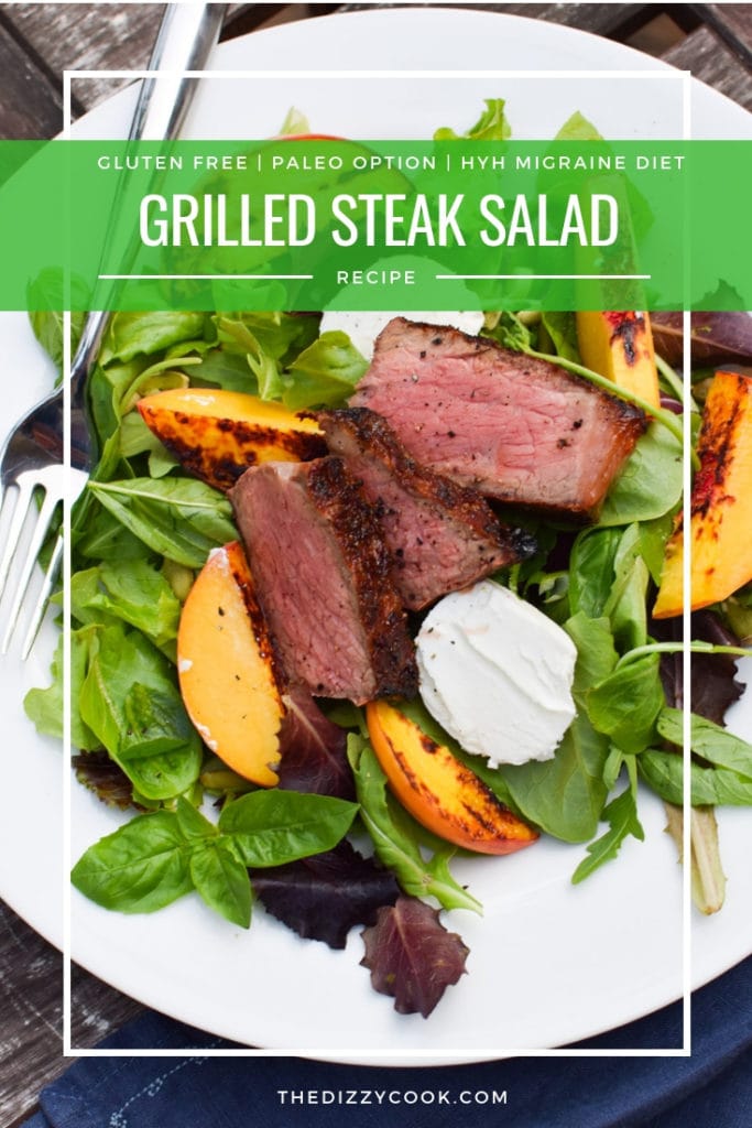 Easy Grilled Steak Salad with Fresh Peaches - The perfect end of summer salad that can be made #paleo or migraine free on the heal your headache diet #salad #steak #recipes