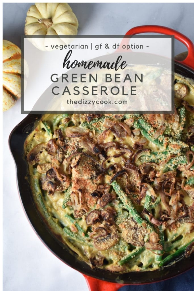 Green bean casserole from scratch! Real fried onions and a homemade sauce make this delicious and MSG free, a healthier alternative for Thanksgiving #thanksgiving #recipes #greenbeancasserole