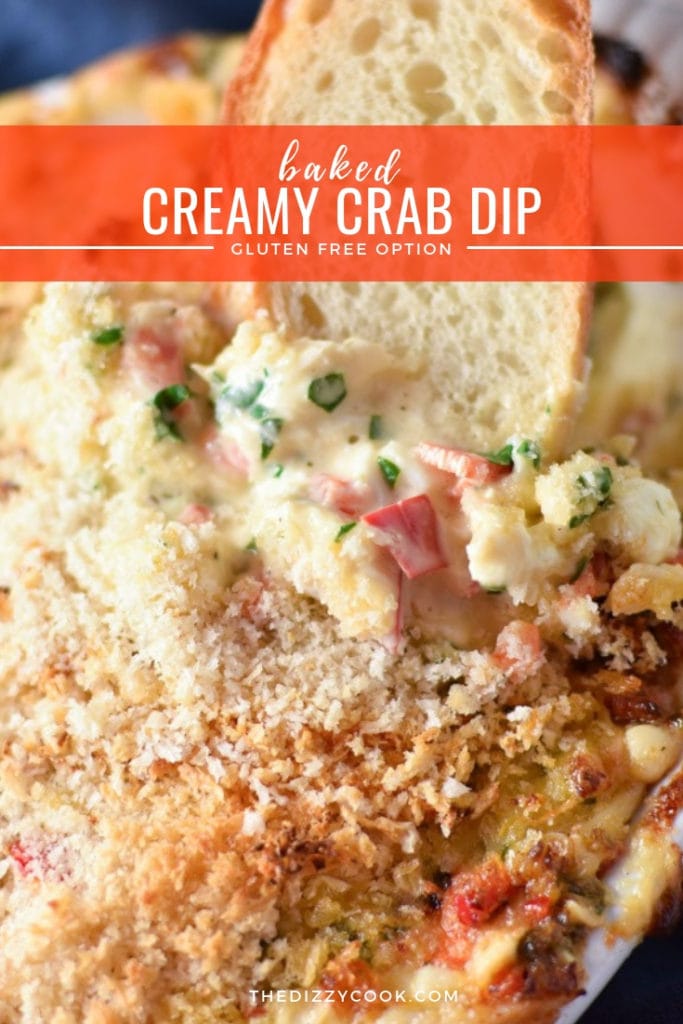 A super creamy crab dip recipe with red pepper, cream cheese, chives, and crunchy panko. This seafood dip will be a hit at your next party, New Years Eve, or Super bowl. #crabdip #seafood #partydip