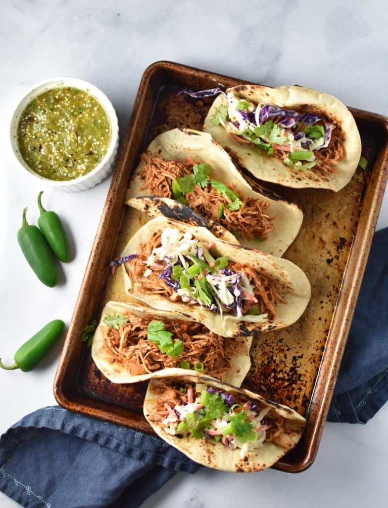 Instant Pot Chicken Tinga Tacos (crock pot instructions too). Easy to throw together for a MSG free weeknight meal. #tacos #instantpot #chicken