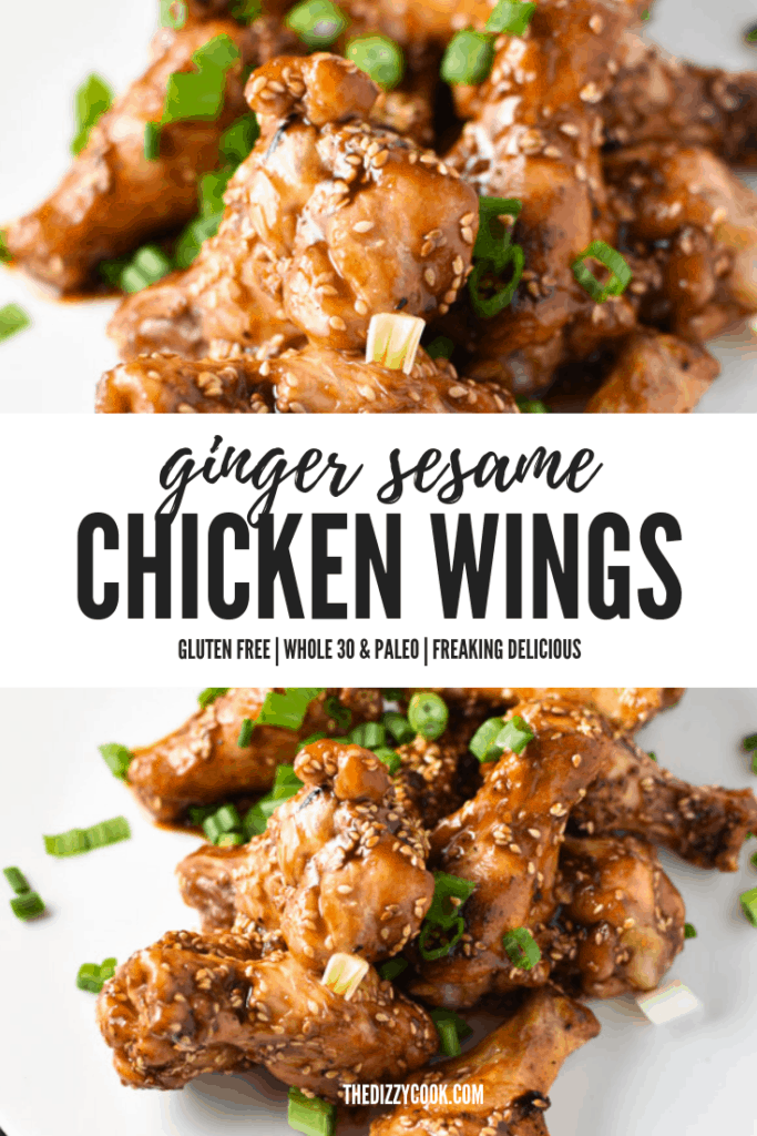 The greatest game day appetizer or even weeknight dinner, these ginger sesame wings are healthy and easy to make. They're whole 30, paleo, and migraine diet safe. #wings #gameday #appetizers