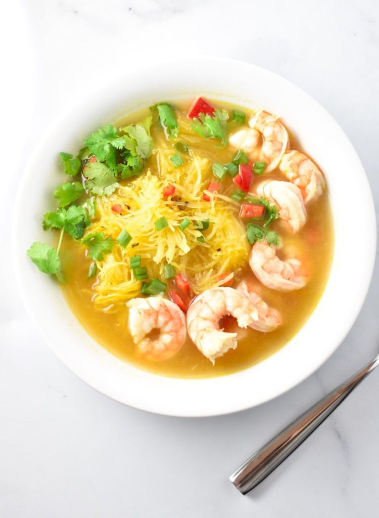 Whether you have a cold or you're going Whole 30, this lemongrass ginger and spaghetti squash soup will make the perfect meal. Packed full of migraine aborting ginger and anti-inflammatory lemongrass. #migrainediet #lemongrass #soup #healthy