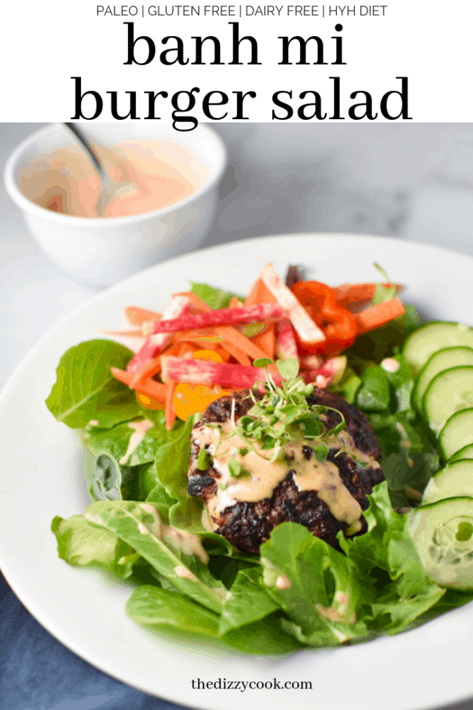 Banh Mi Burger Salad - a healthy, paleo and gluten free weeknight meal that is full of flavor. #paleo #migrainediet #burgers #weeknightmeal