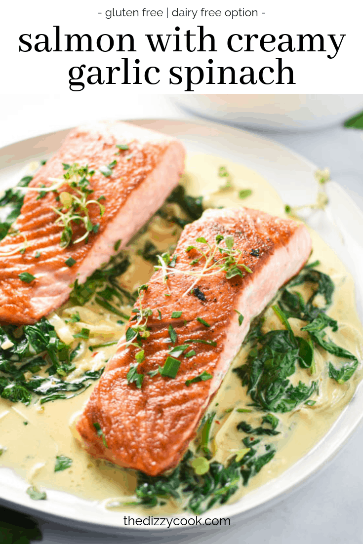 Salmon with Spinach Cream Sauce - The Dizzy Cook