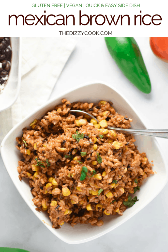 Fresh tomatoes and corn come together for an easy and flavorful Mexican rice that's gluten free and vegan. #mexicanrice #texmex #glutenfree #vegan #migrainediet