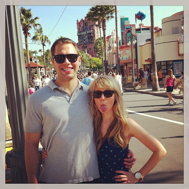 A picture of two people at Disney World.