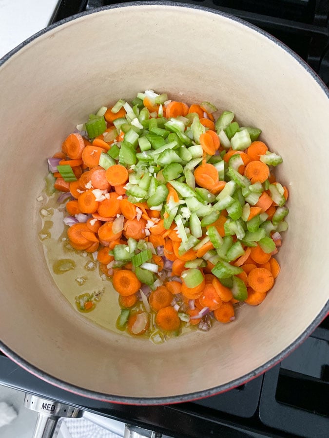 sauteeing vegetables for chicken soup