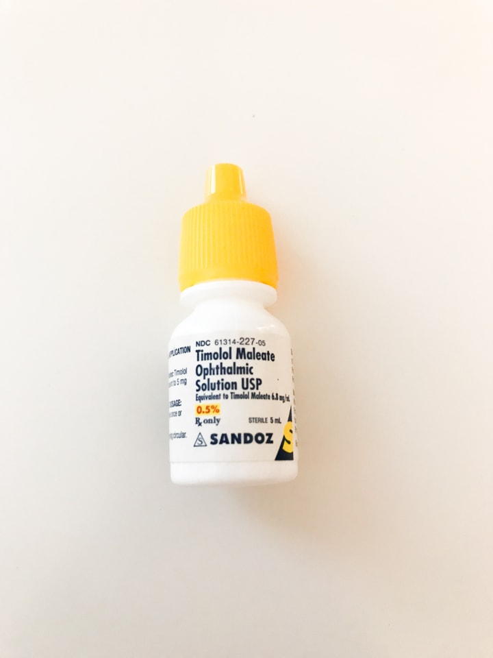 Timolol eye drops on a white background