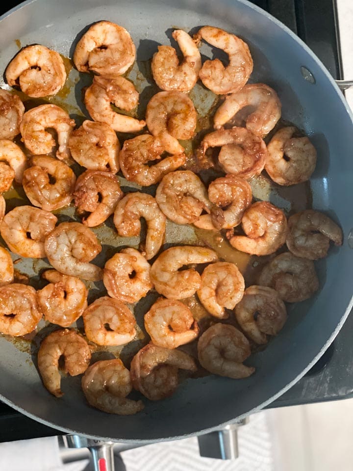 Shrimp cooking in a pan.