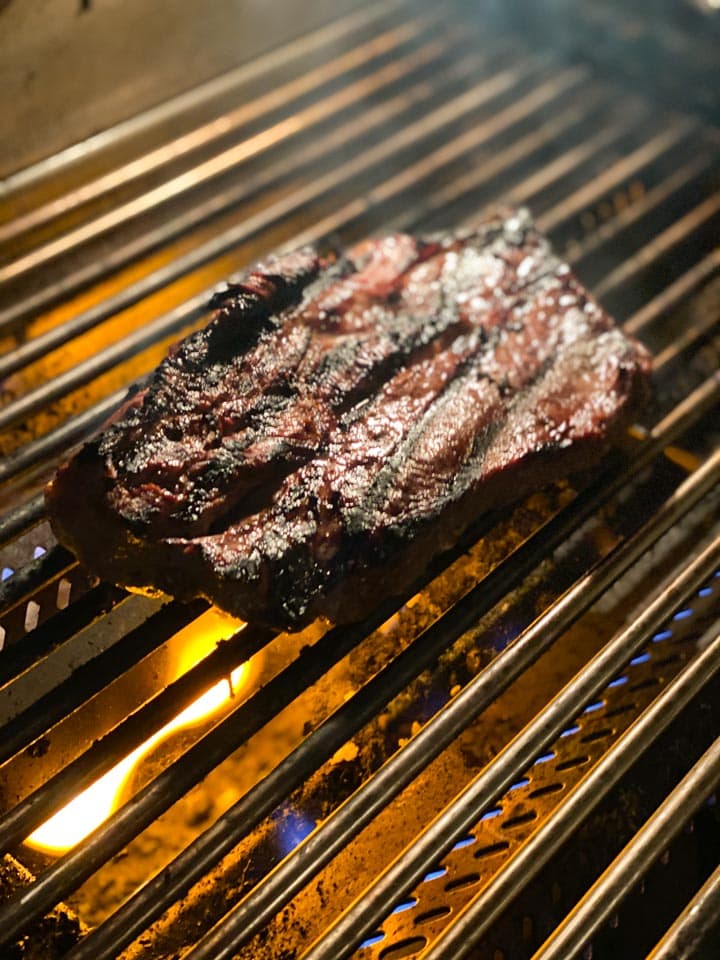 Flank steak on a gas grill