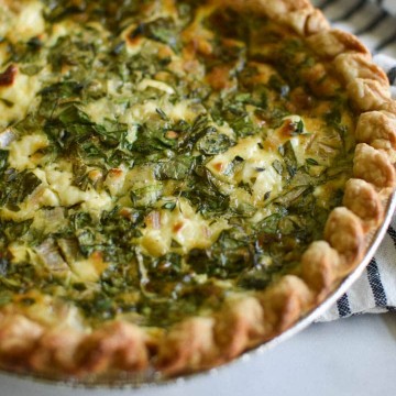A baked spinach and goat cheese quiche