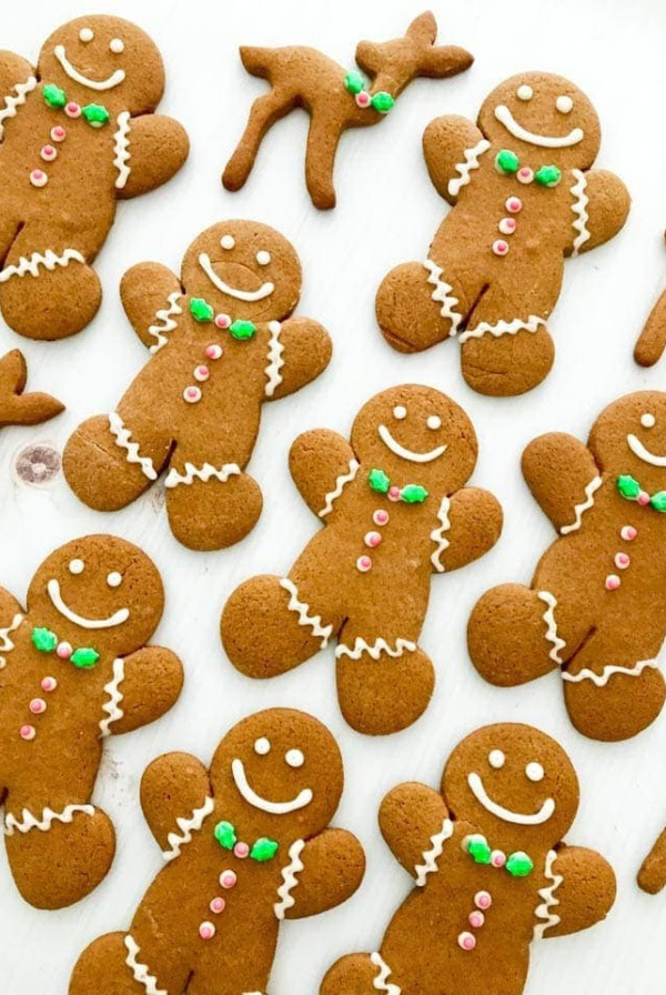 Classic gingerbread cookies decorated with icing