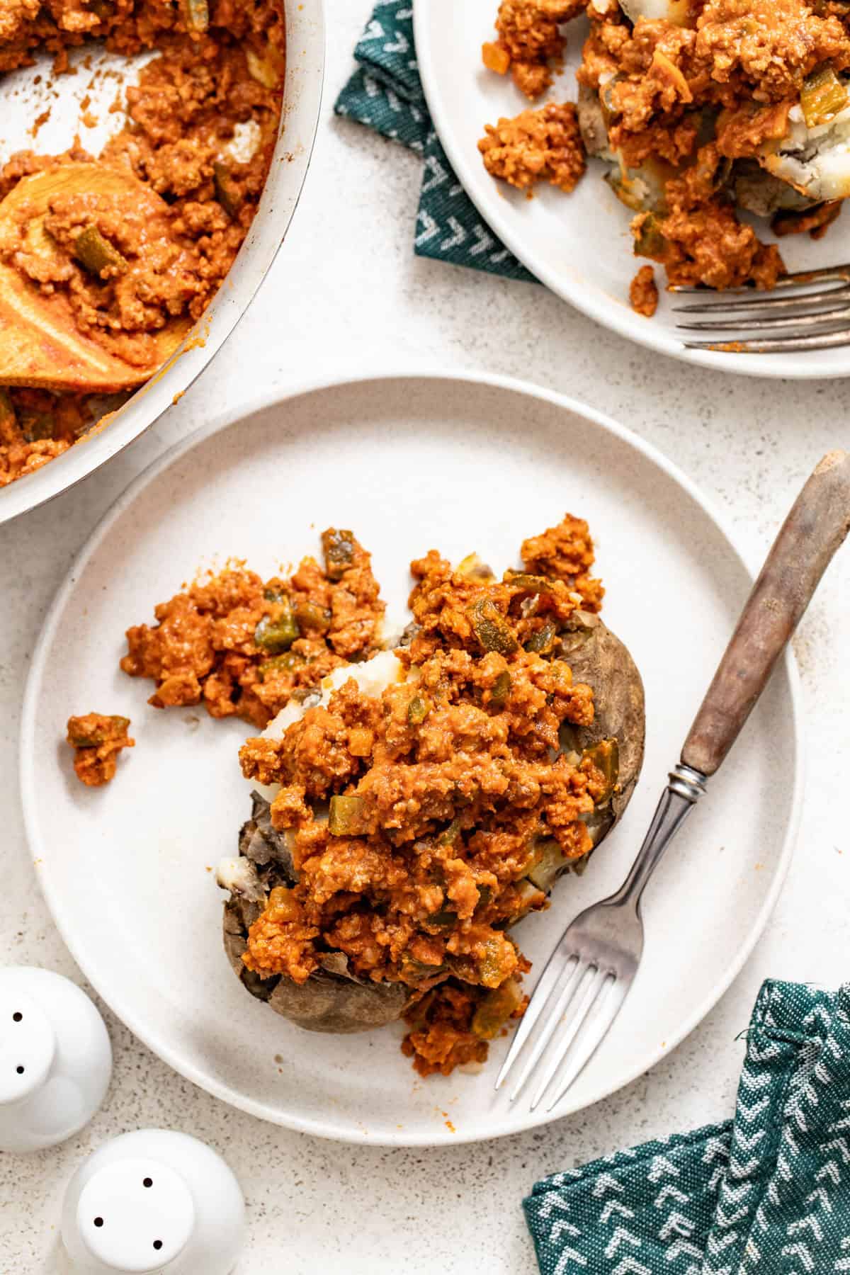 Homemade sloppy joes on a potato.