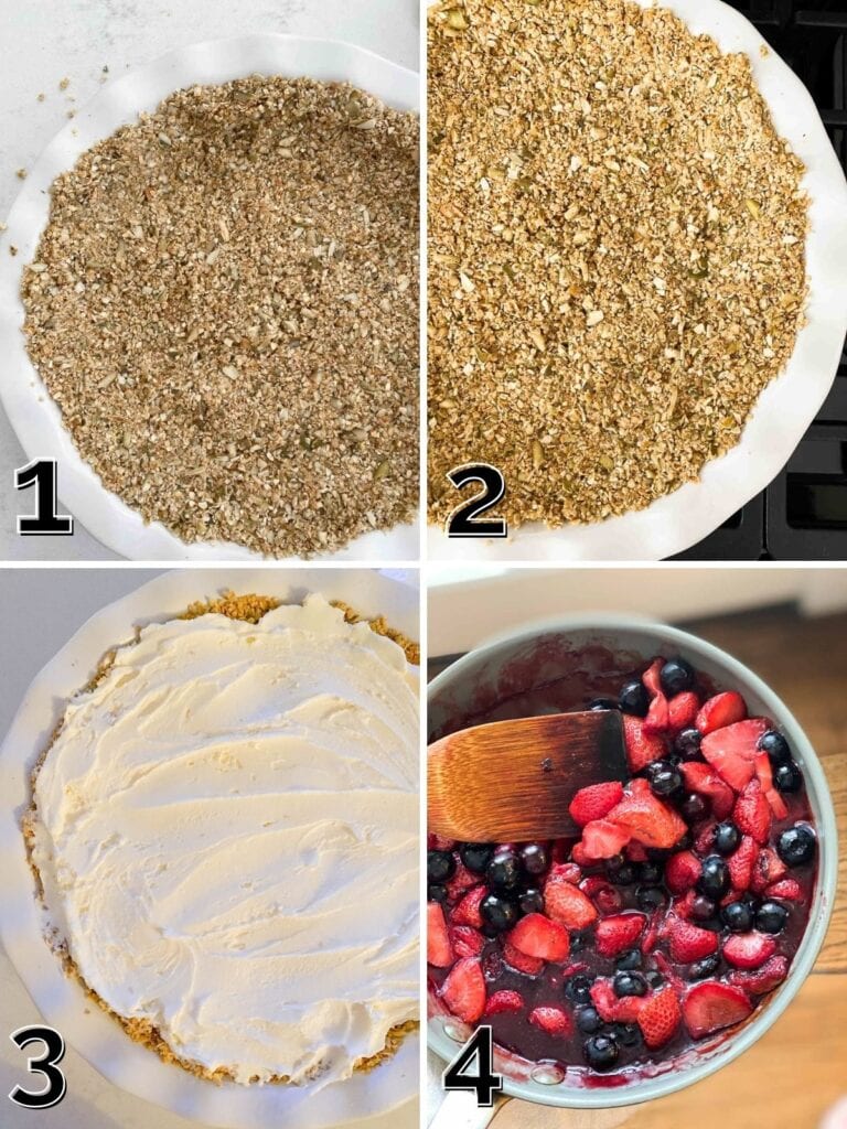 A step by step process of making the crust and simmered berries