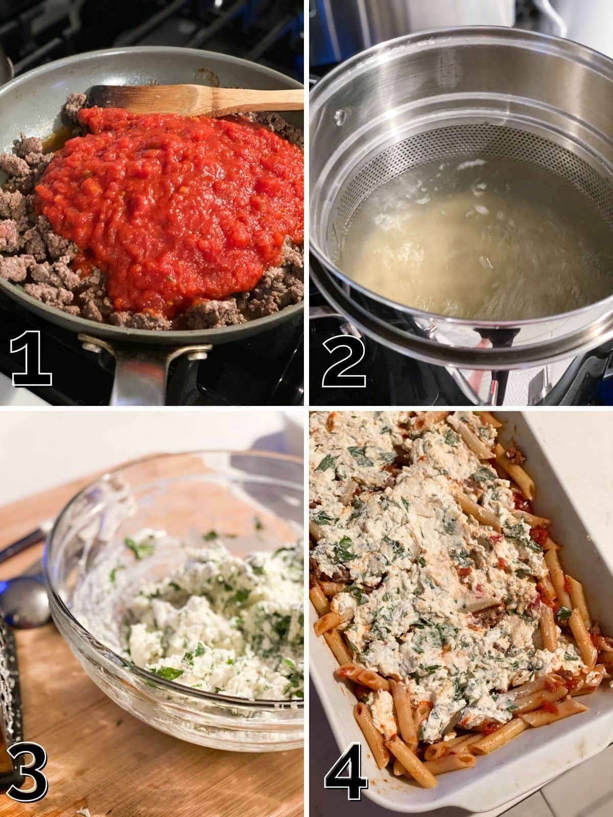 Step by step process for building a lazy lasagna bake. 