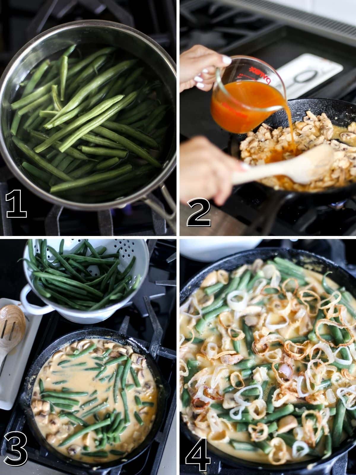 A step by step process of making homemade green bean casserole