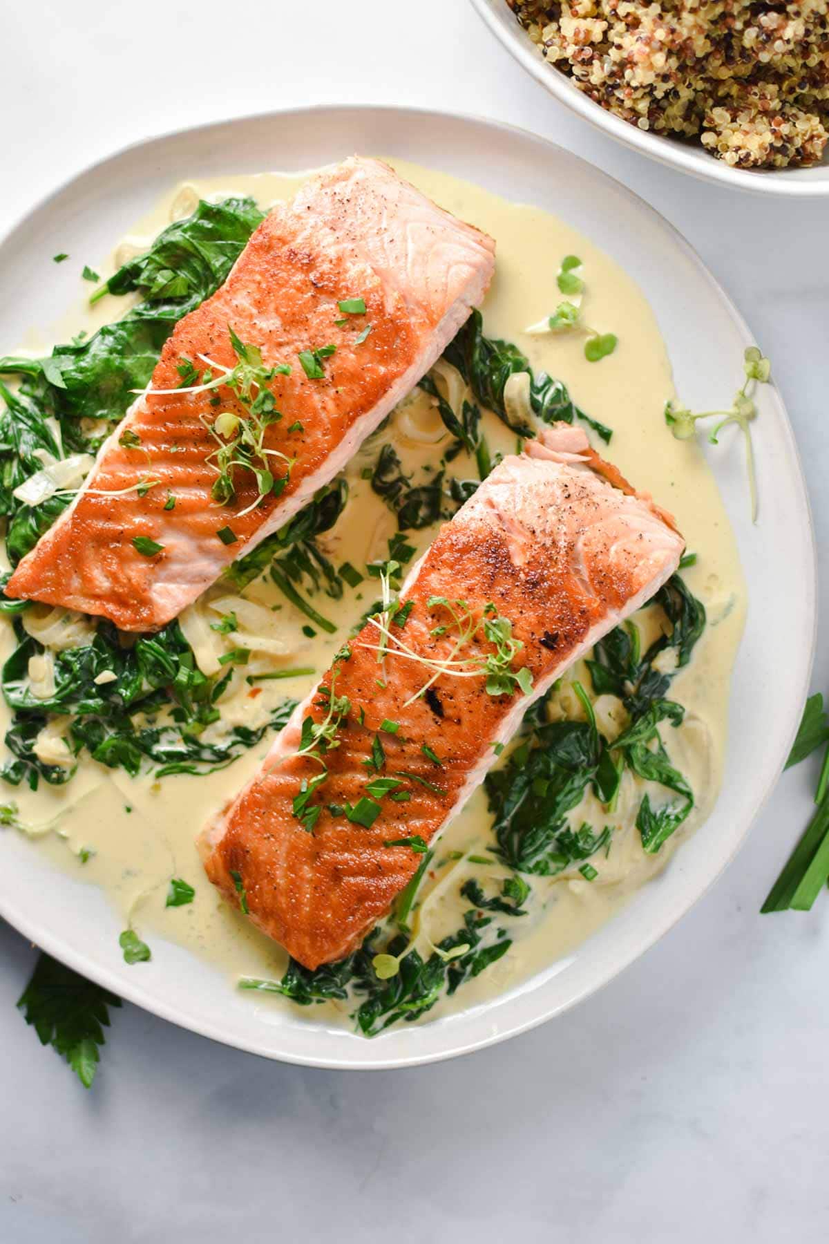 Pan Fried Fish With Creamed Spinach, Recipe