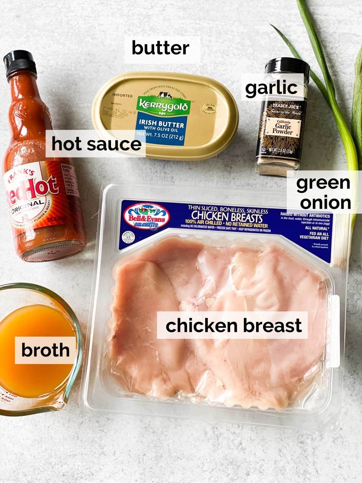 Ingredients for buffalo chicken.
