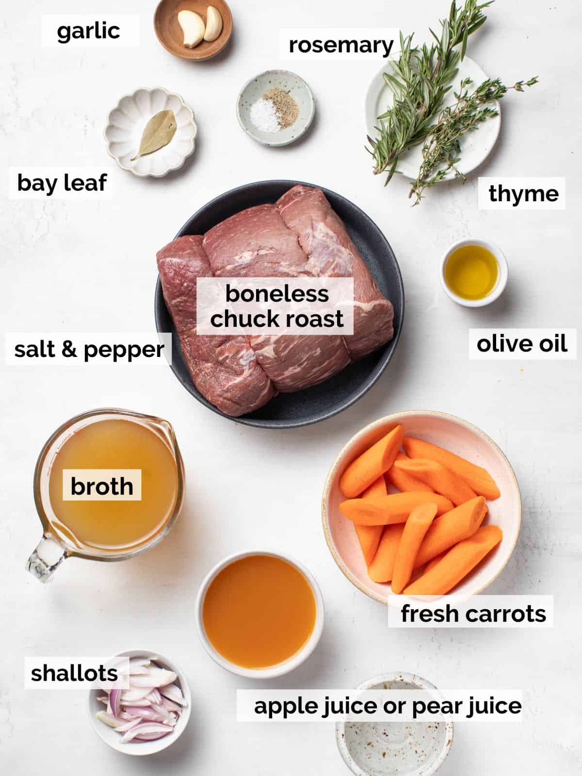 Ingredients for dutch oven pot roast without wine.