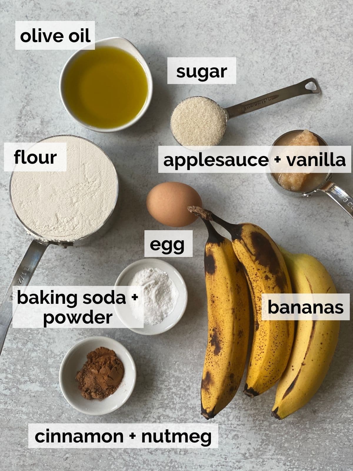 Ingredients for banana apple muffins.