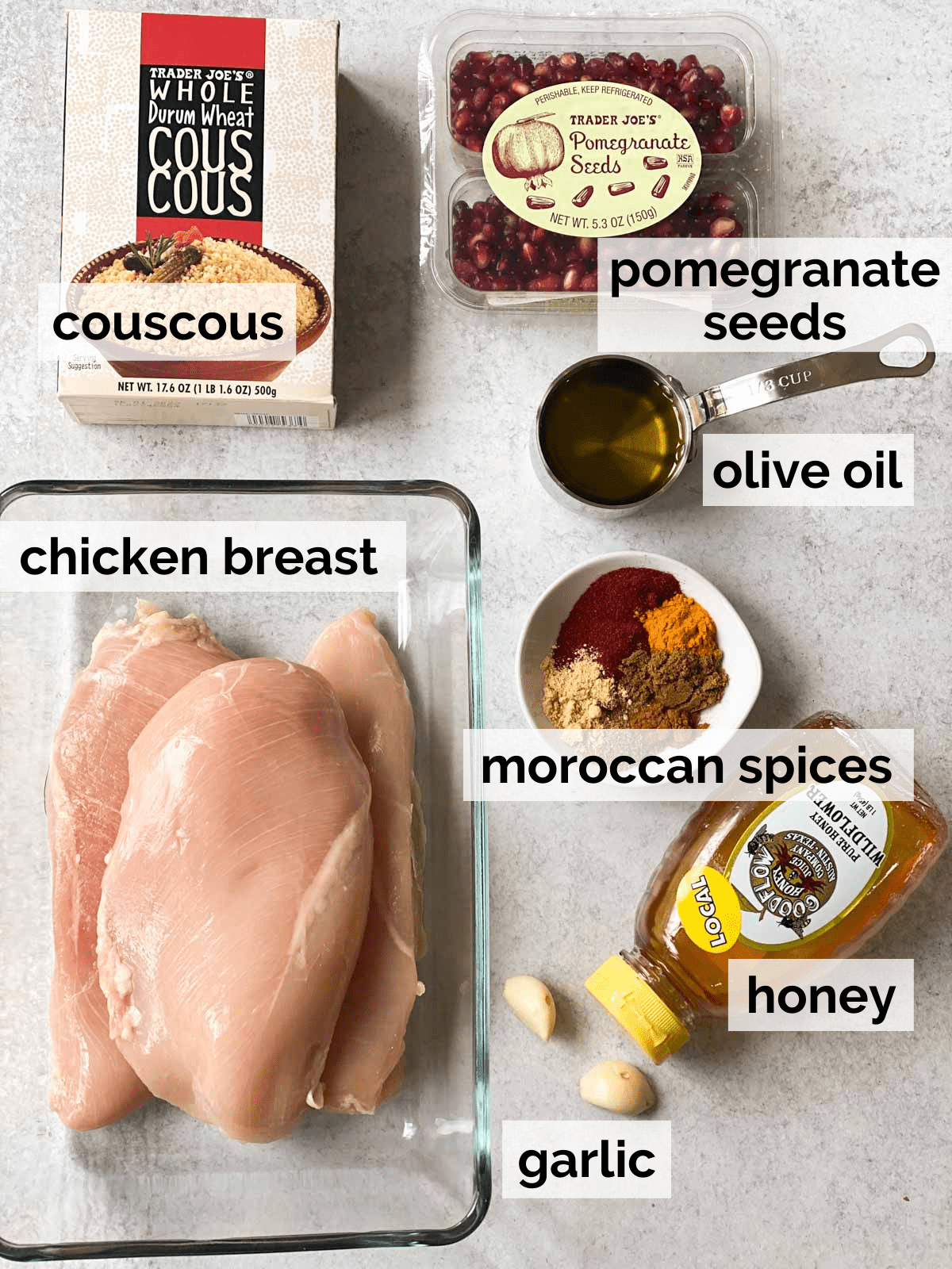 Ingredients for Moroccan chicken and couscous.