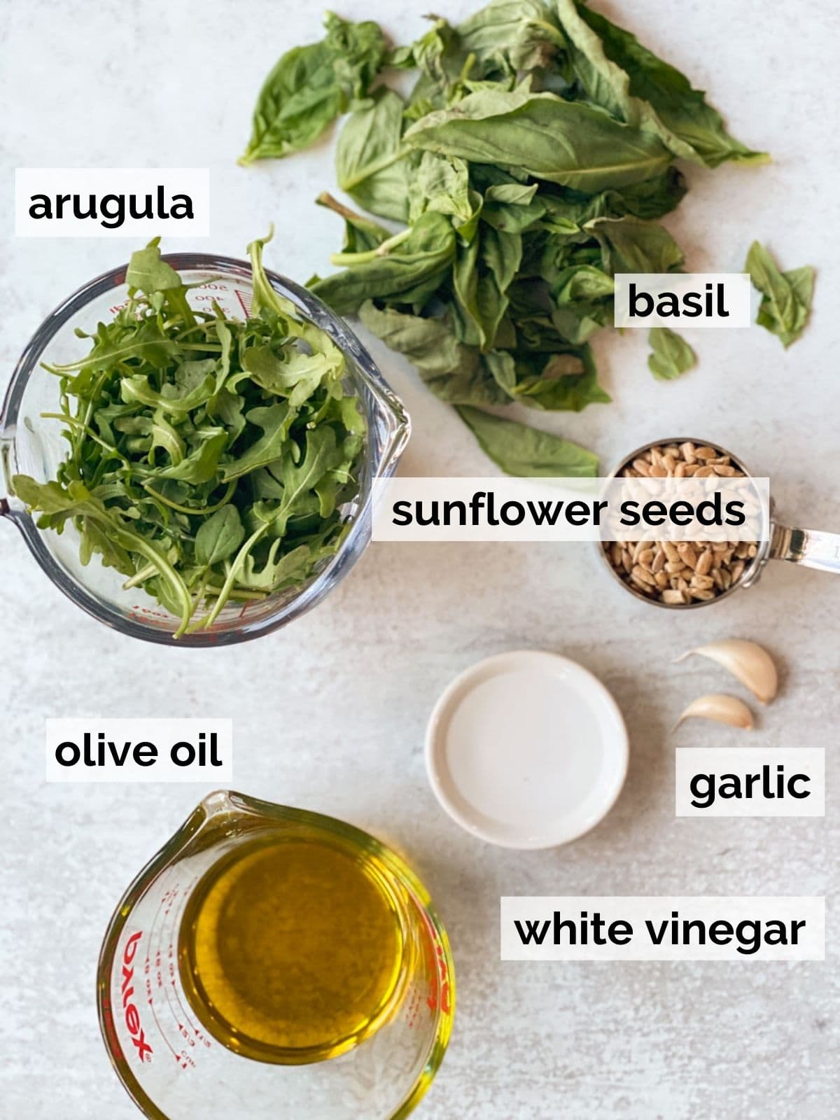 Ingredients for pesto with sunflower seeds.