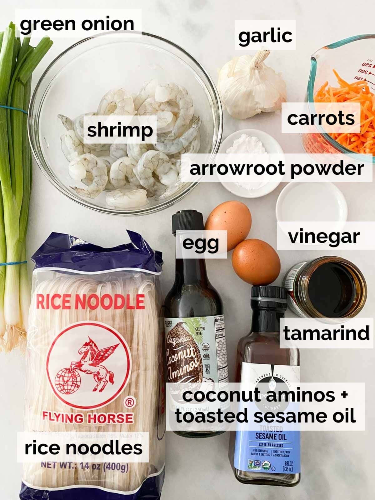 Ingredients for gluten free pad Thai. 