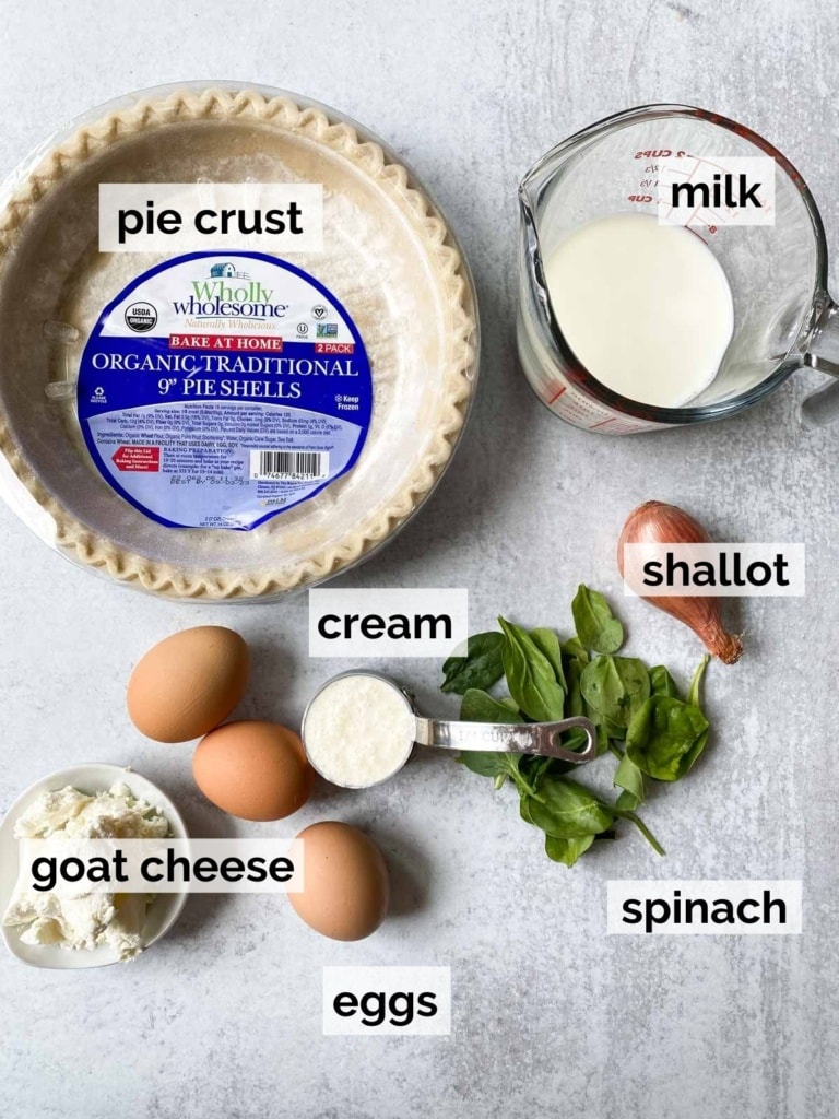 Ingredients for quiche Florentine.