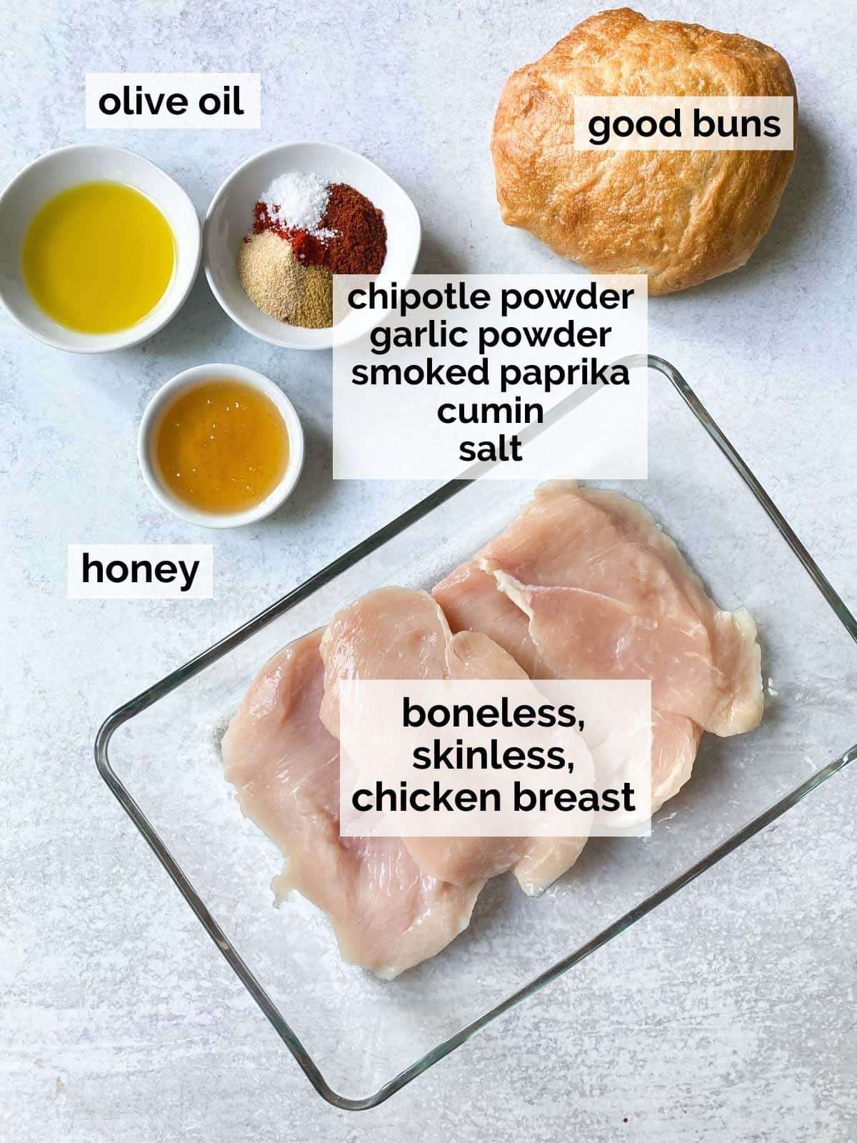 Ingredients for chipotle chicken marinade on table.