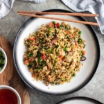 Fried rice without soy sauce in a bowl.