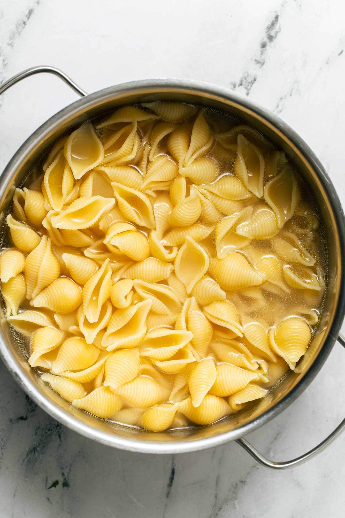 Boiling pasta in a pot.