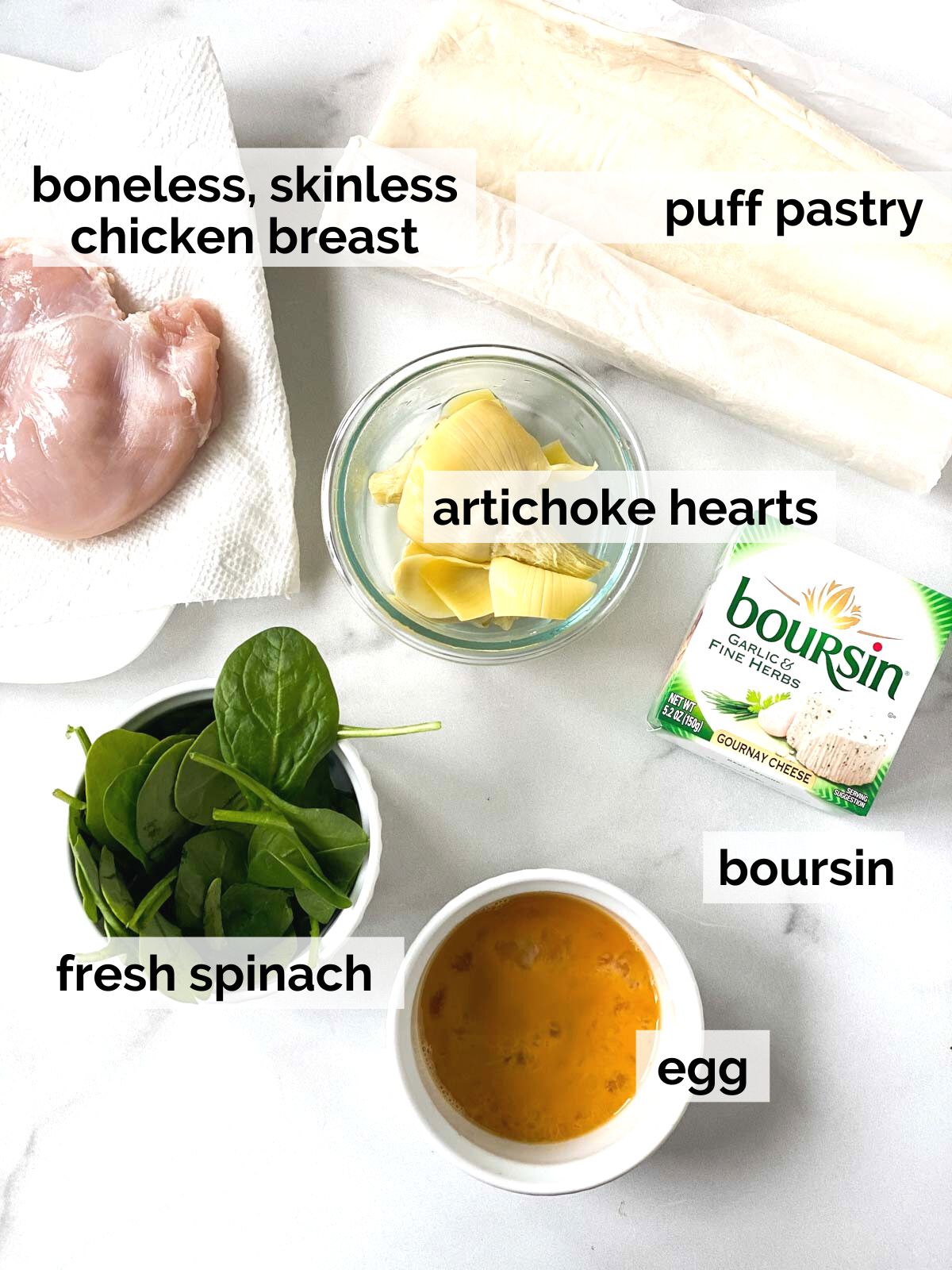 Ingredients for puff pastry chicken.