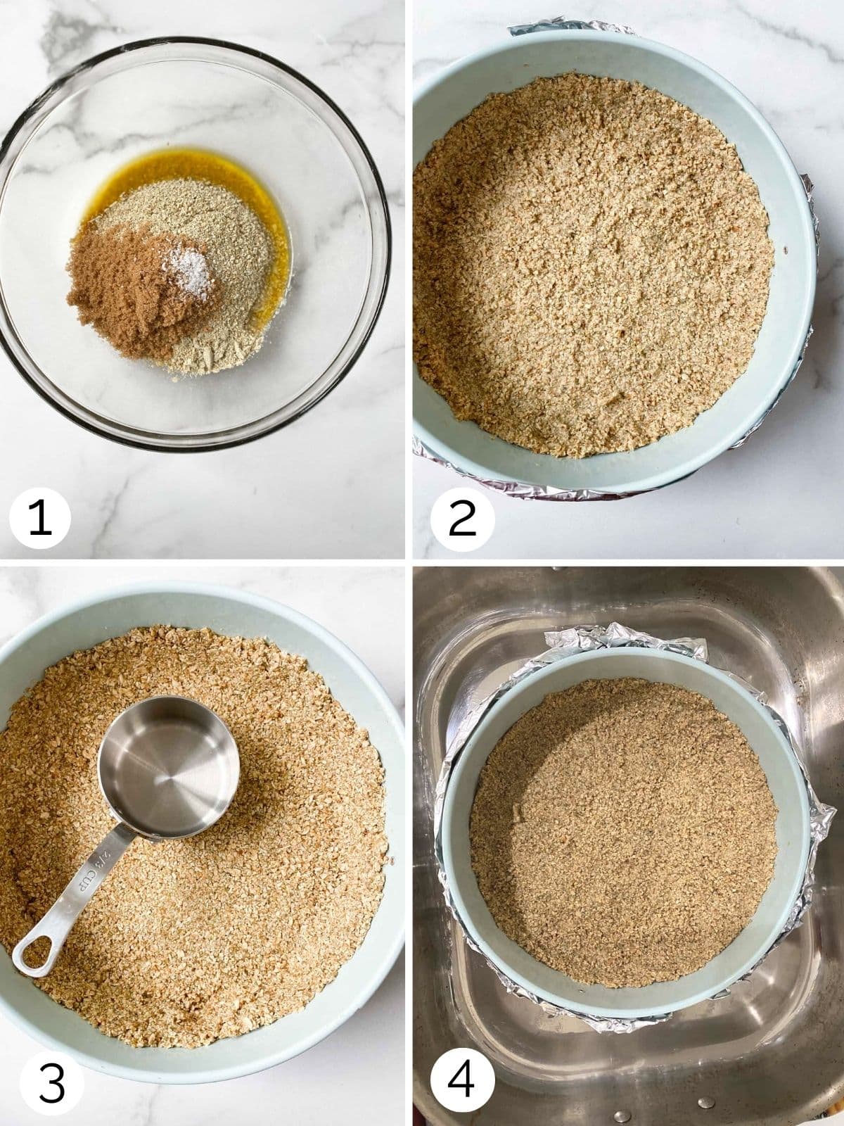 Step by step process for making an oat crust.