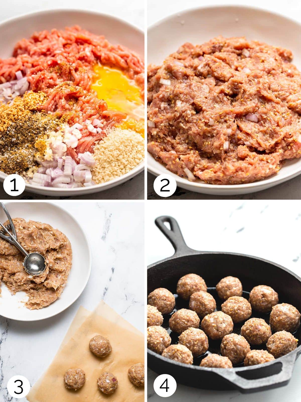 Step by step process for making chicken meatballs.