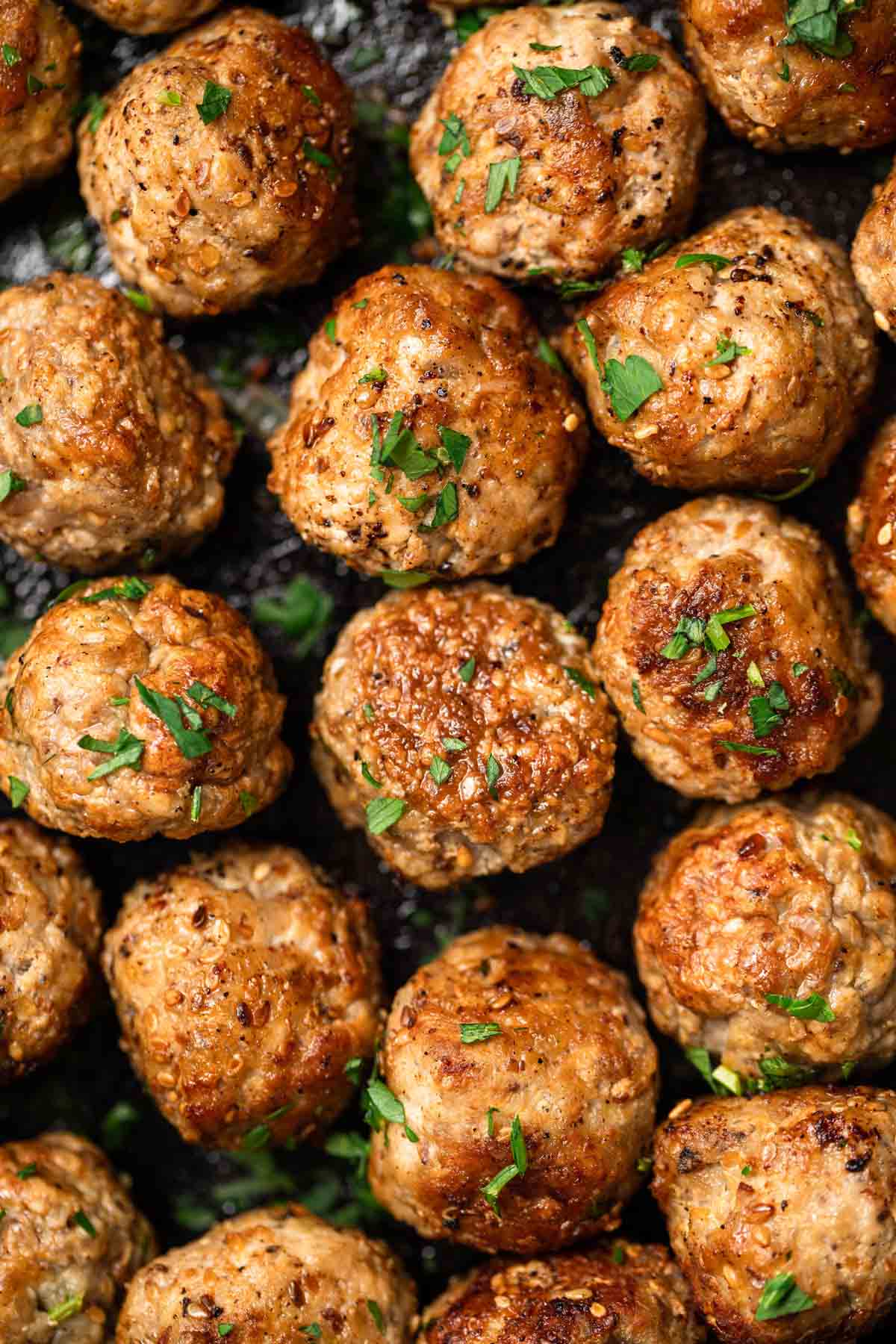 Meatballs on a sheet pan.