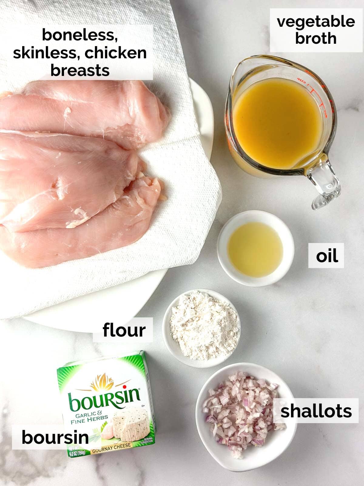 Ingredients for Boursin chicken on a table.