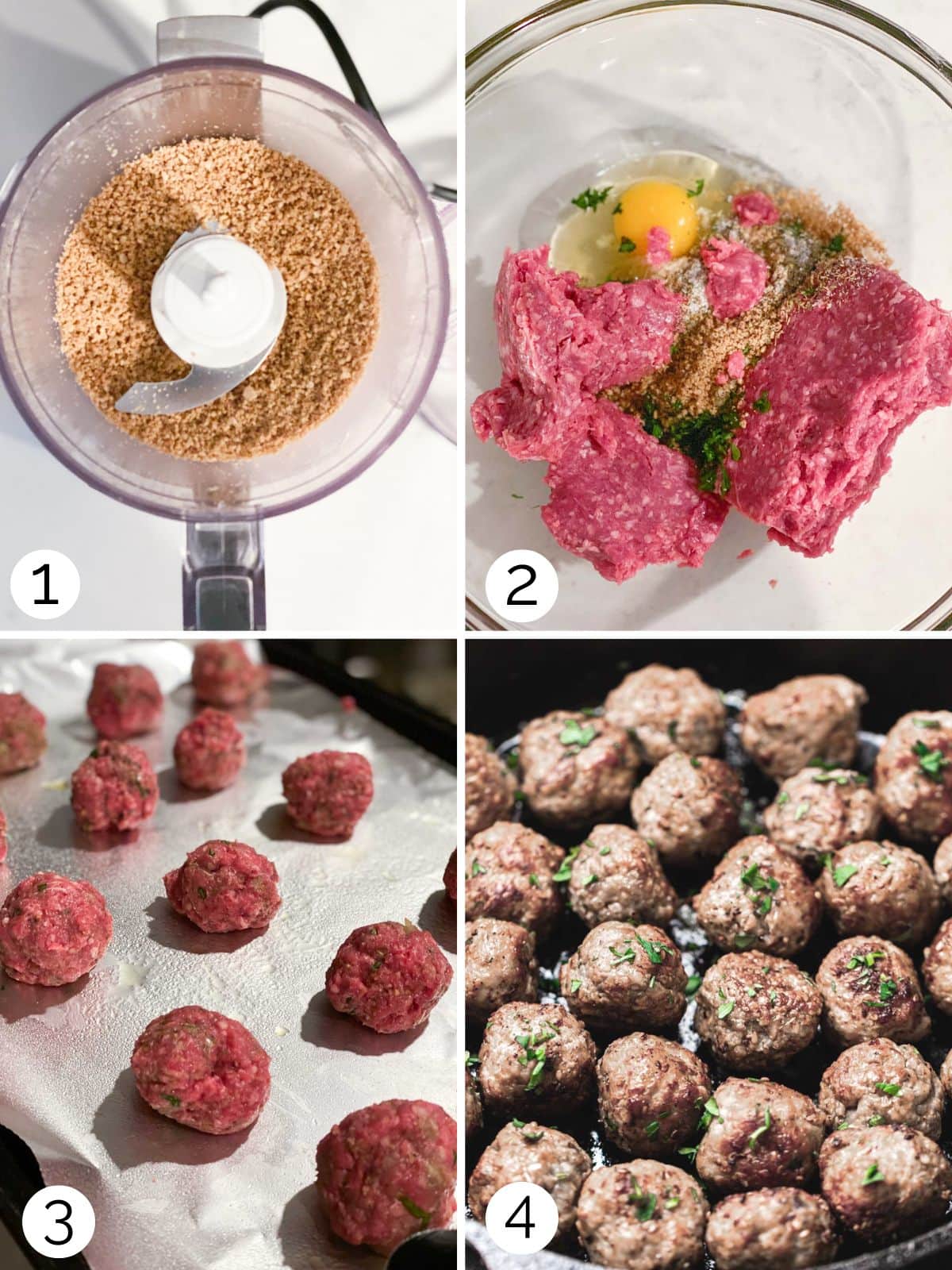 Step by step photos of making meatballs with no breadcrumbs.