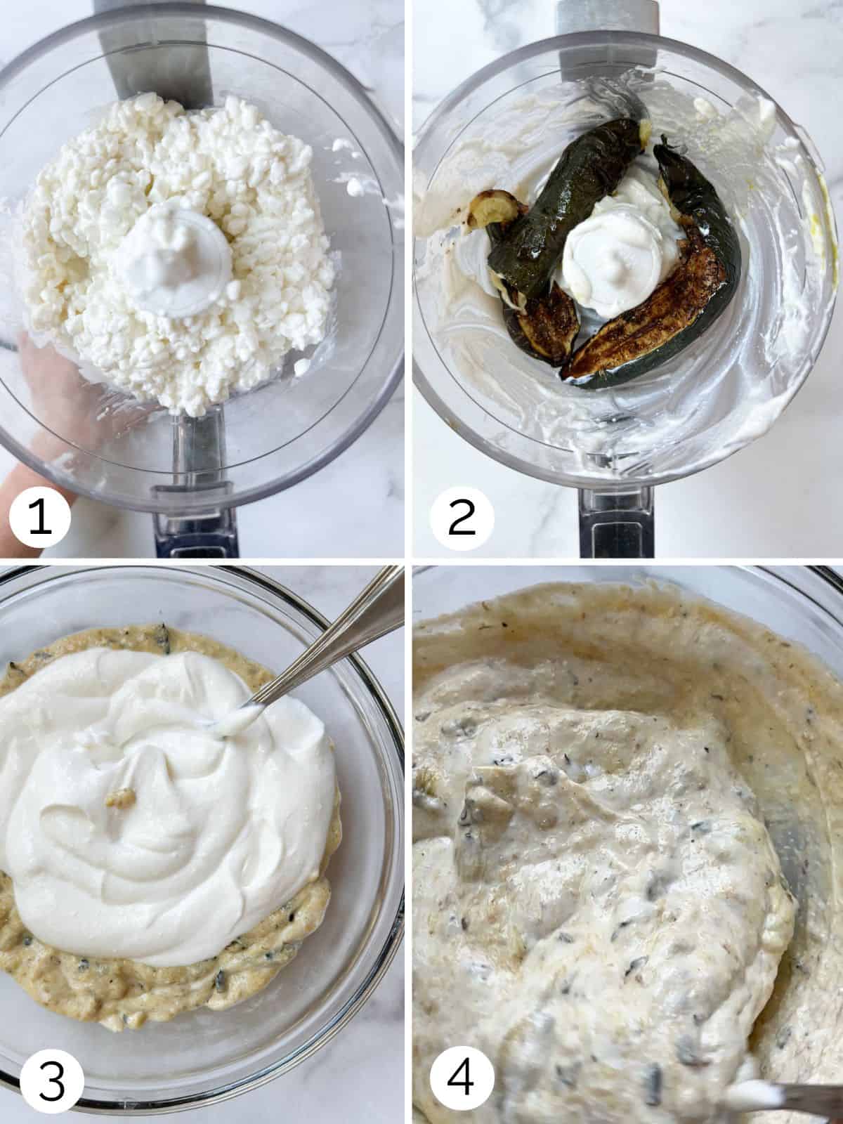 Step by step process of blending cottage cheese.